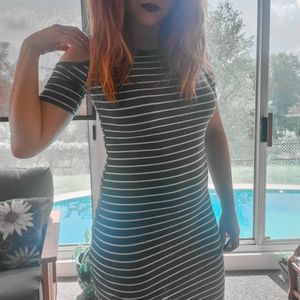 Stretchy Black and White Striped Dress NWT